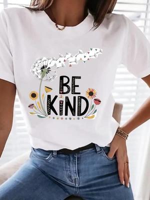 (Asian Size) Clothing T Shirt Tee Top Women Fashion Female Woman Letter Style Cute Print  Short Sleeve Graphic T-shirts