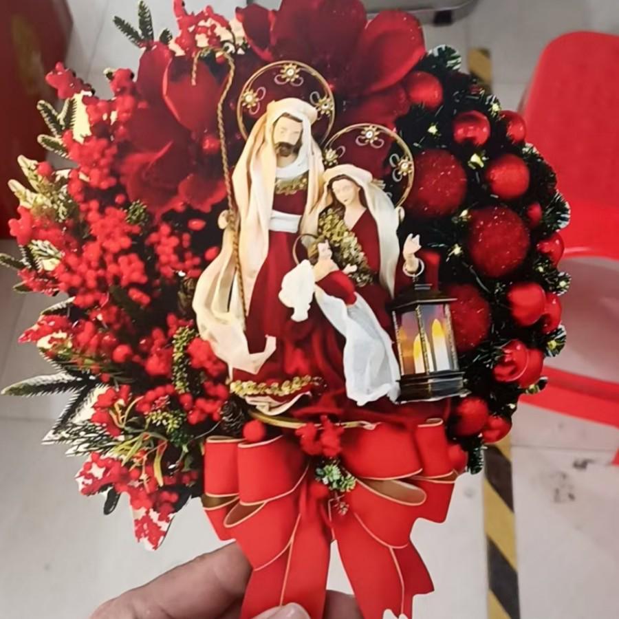 New Wooden Cross-Border Christmas Wreath: Festive Door Decor with Berries and Red Fortune Fruit