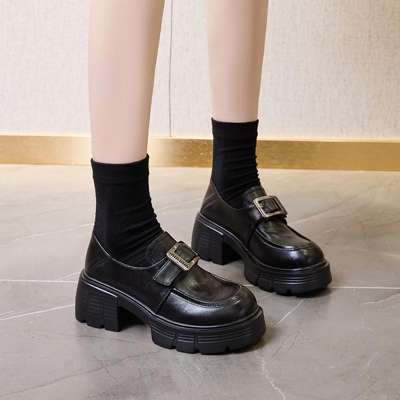 

2025 spring new leather platform loafers women s comfortable height increase soft sole single shoes small versatile small leather shoes 40