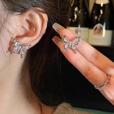 Exquisite S925 Silver Zircon Butterfly Earrings with Hollow Dancing Design for Women