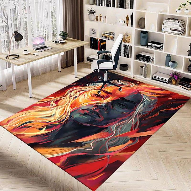 1 Stück Feuer und Blut Büro Teppich Stuhlmatten, Heimdekor Matte Fantasy Thema Matte Langlebige Matte, Drachen Dekor, Geeignet für Fantasy-Themen-Liebhaber