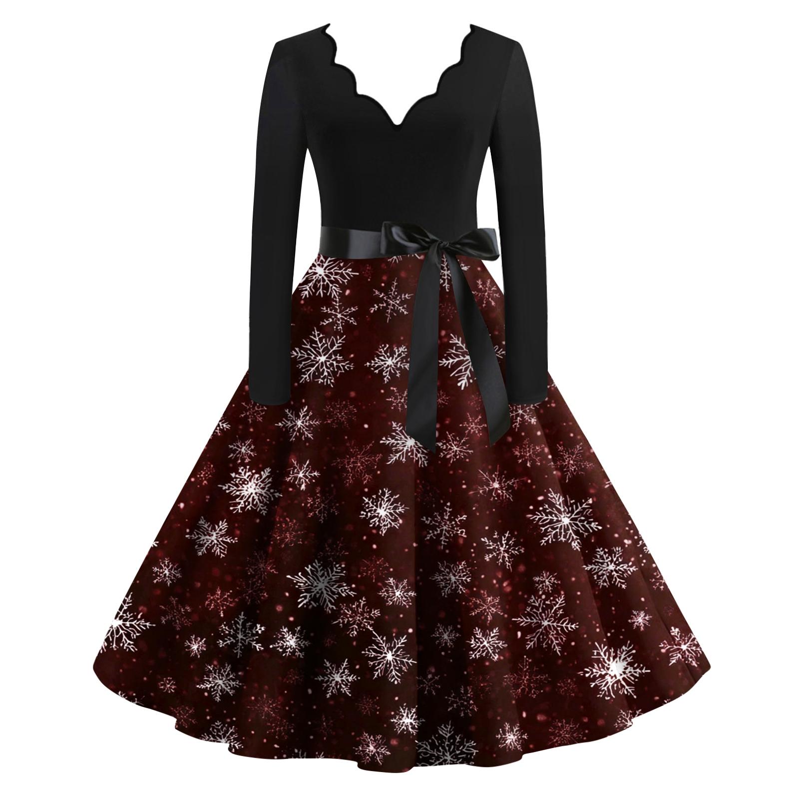 

Женское повседневное и модное платье с V-образным вырезом, длинными рукавами и рождественским принтом XXXXXL киноварь