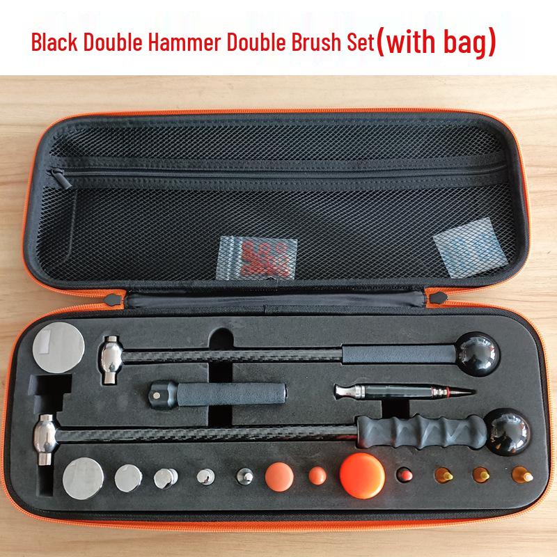 Carbon Fiber Dent Repair Hammer Set with Replaceable Heads for Concave-Convex Shaping Black Dual Hammer Dual Pen Set as Pictured