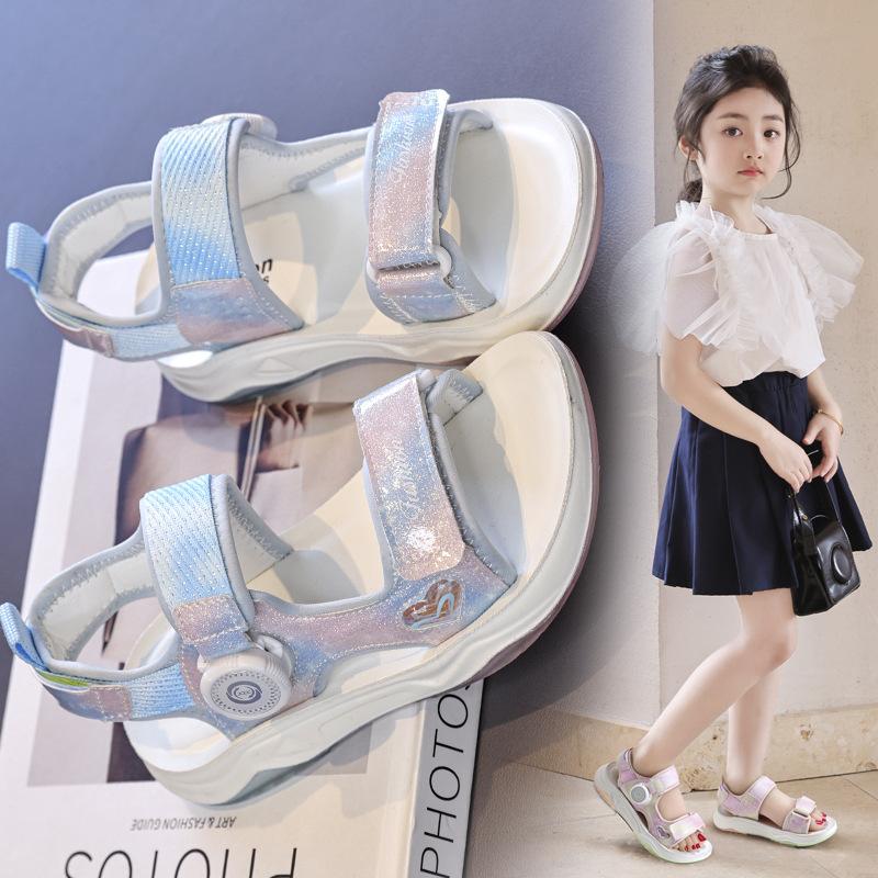 Girls Sandals Summer New Soft Sole Fashion Korean Version Medium and Large Children Light Non-slip Children Girls Beach Shoes