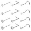 4/12PCS Stainless Steel Zircon Nose Piercing Stud Set L Shape Nose Ring Lot Twist Nose Ring Stud Bulk Body Piercing Nariz Pack
