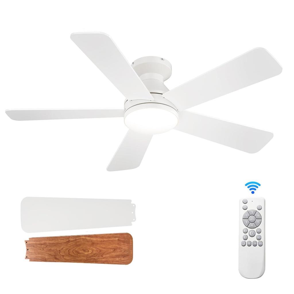 Konoha Ceiling Fan Light with Remote Control - Straight Blade, Flush Mount, 85-265V Wide Voltage Electric Fan.