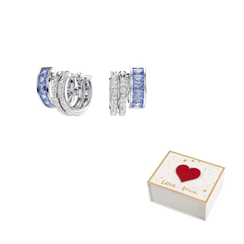 Swarovski Synthetic Cubic Zirconia Earrings Womens Blue F-white gift box синий