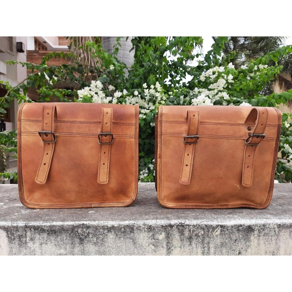 Leather Motorcycle Side Pouch 2 Panniers Saddle Genuine Vintage Bags Saddlebag