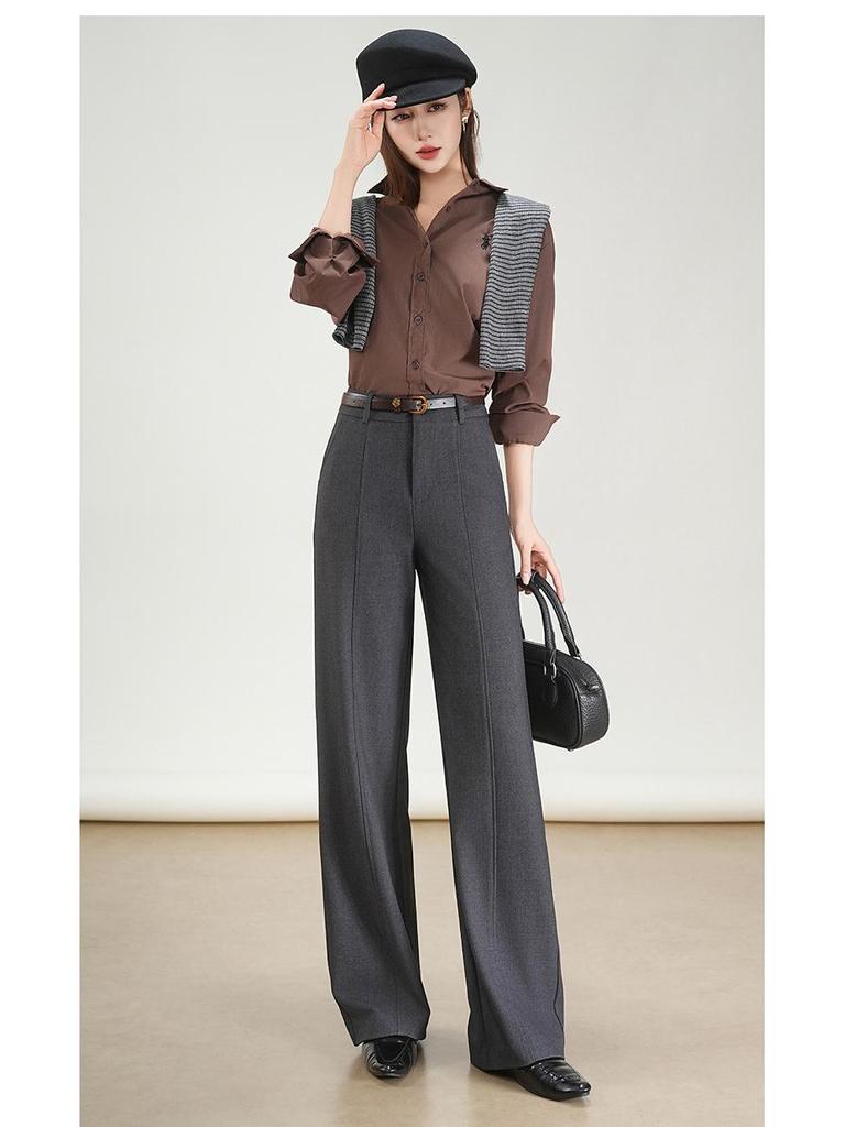 2025 High-End Women’s Wide-Leg Pants: Autumn/Winter Draping, Warm & Slimming, Floor-Length Suit Trousers