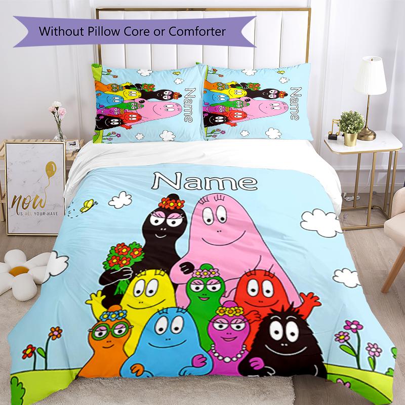 3pcs Custom Name Barbapapa Bedding Set Duvet Cover Closure Includes 1 Duvet Cover & 2 Pillowcases for All Seasons Bedroom Decor