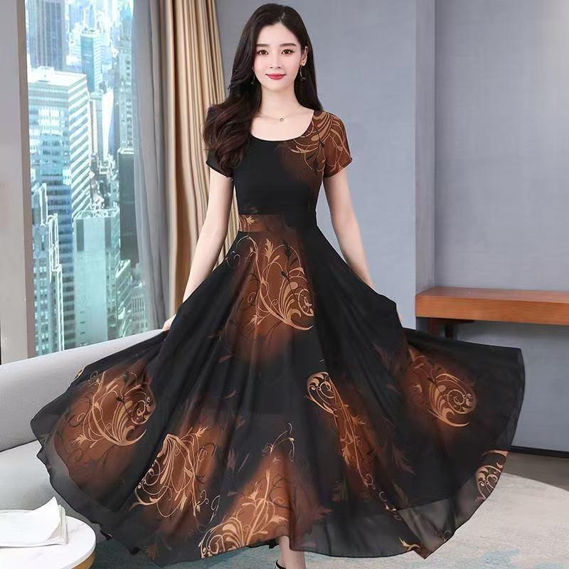 

Elegant Plus Size Women s Patchwork Midi Dress - Slimming Waist, Mother s Day Style M кавовий