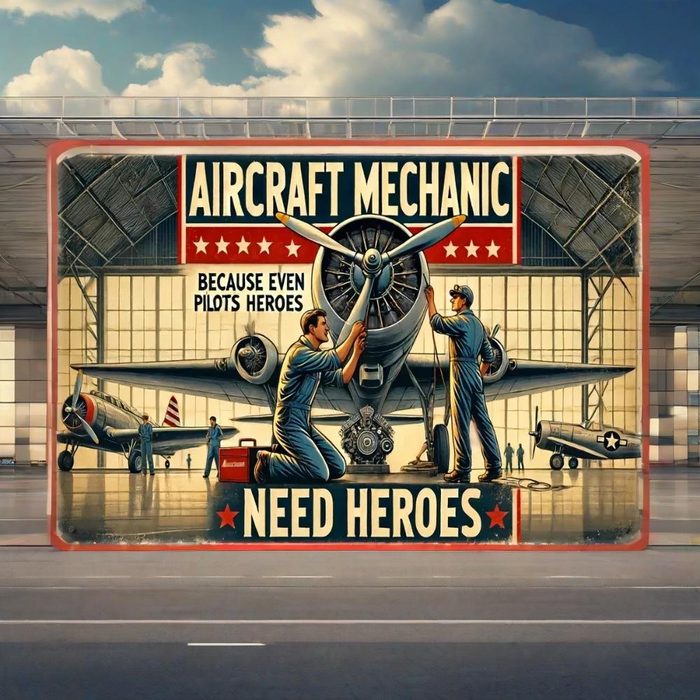 "AeroGuardian Pro: Vintage Aircraft Mechanic Aluminum Plaque | Military Aviation Wall Art for Hangars & Maintenance Bays"