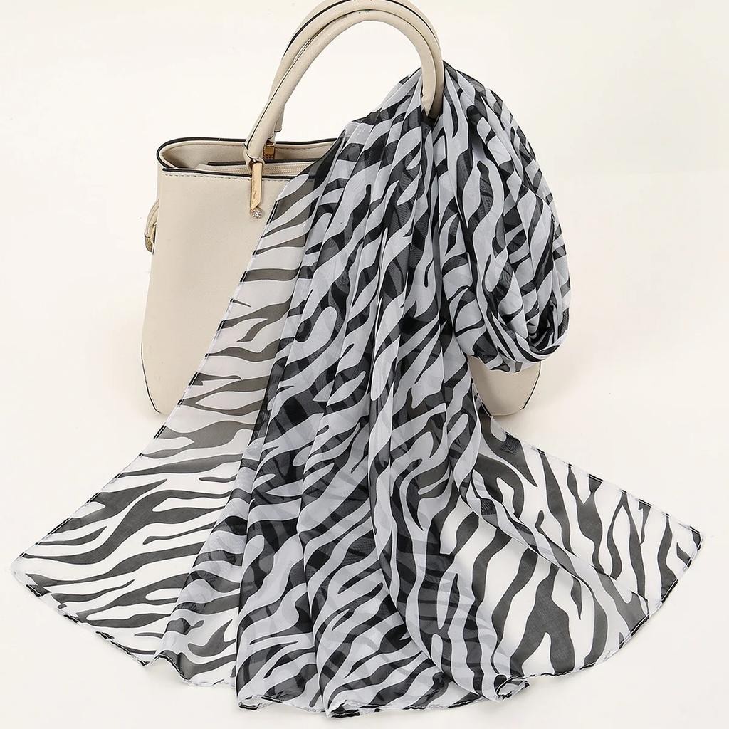Newest Zebra Strip Chiffon Scarf Women Printed Shawl Scarf Fashion Printed Headscarf Pashmina Lady Hijab Shawl