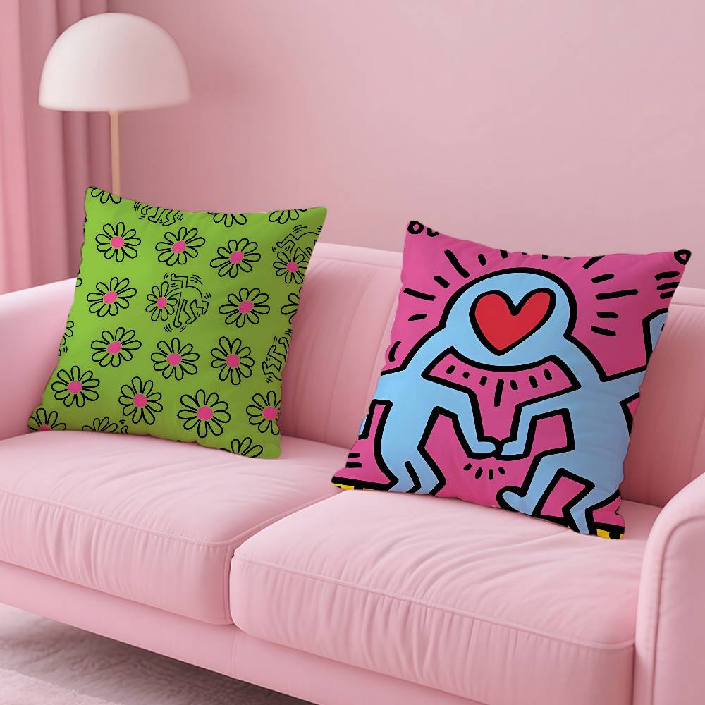 Funny K-Keith Haring Arthritis Print Pillow Case Anti-Dustmite Pillowcase Invisible Zipper Silky Short Plush Sofa Cushion Cover