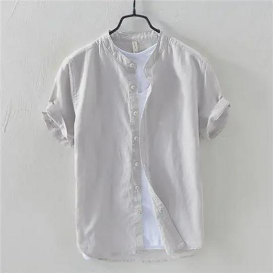 Authentic Chinese Style Men's Short-Sleeve Linen Shirt - Large Size, Quick-Dry, Casual Cotton Blend