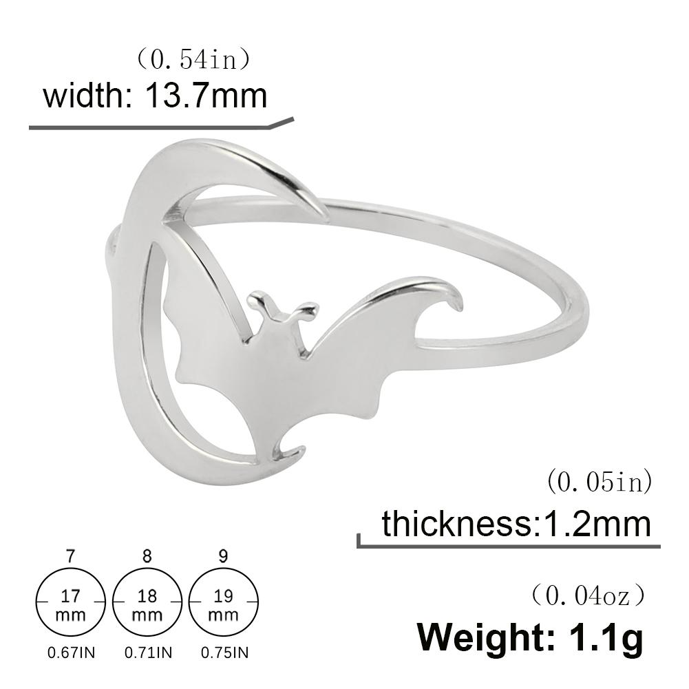 

Teamer Moon Crescent Bat Ring Stainless Steel Punk Wide Finger Ring Women Men Halloween Cosplay Party Amulet Jewelry Wholesale 7