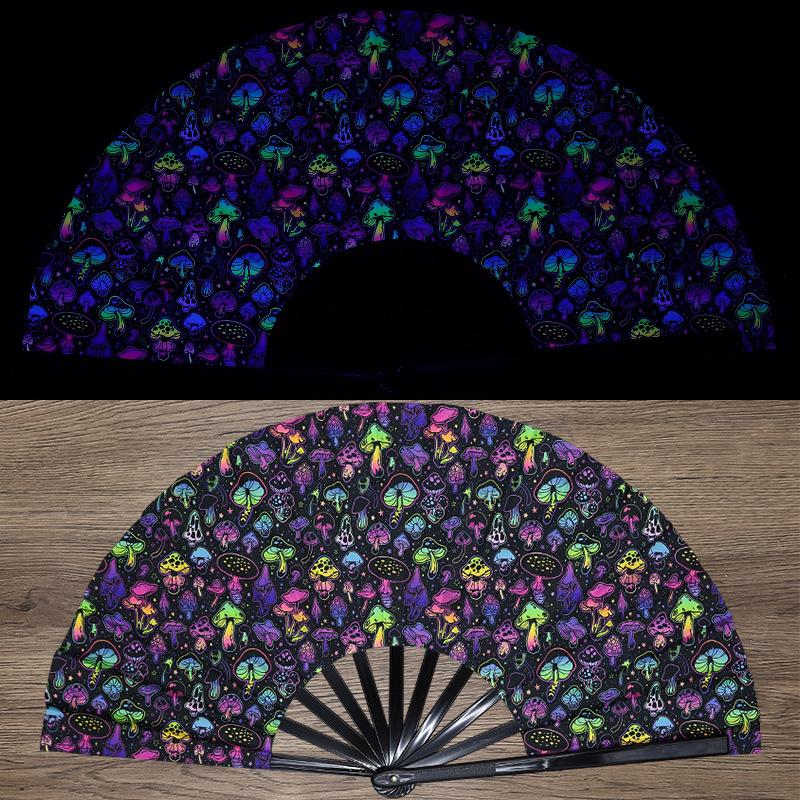Kung Fu Fan Uv Ink Printing Fluorescent Fan Bamboo Bone Folding Fan For Festival Foldable Fan Music Festival Fan