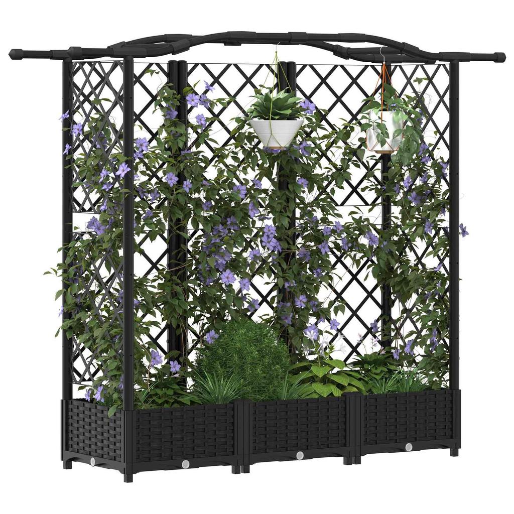 Raised Garden Bed with Trellis and Hanging Roof Black 163 X 40 X 126 Cm PP