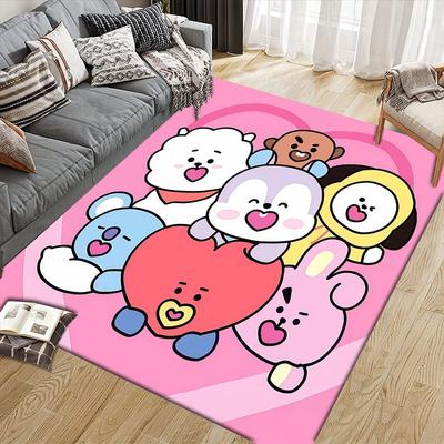 BT21 Flannel Printed Carpet, Home Sofa Decoration for Living Room & Bedroom, Non‑Slip Play Flannel Floor Mat for Game Room