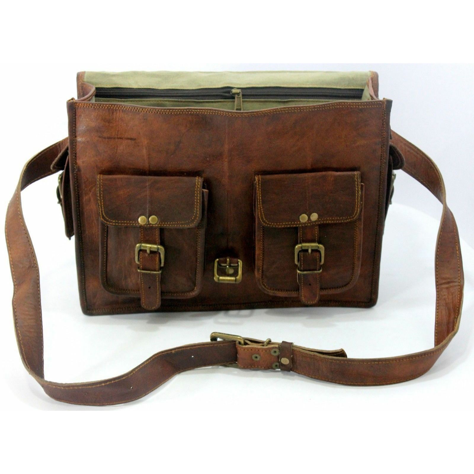 Женский винтажный кожаный деловой портфель через плечо коричневая сумка 13 x 17 x 5 — фото 5