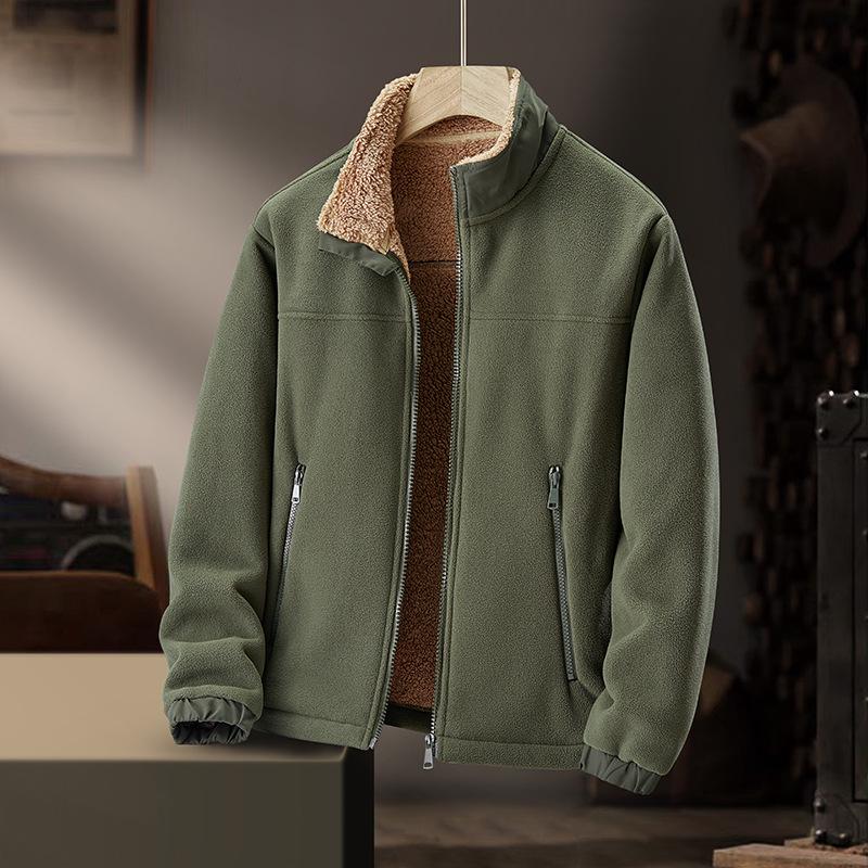2025 Men's Stand Collar Fleece Jacket for Autumn/Winter - Solid Color, Extra Warmth, Ideal for Middle-aged and Elderly