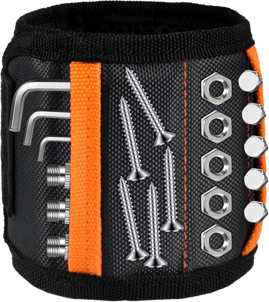 Magnetic Wristband for Men Tools Holder Adjustable Velcro Strap Wrist Band for Screws Nails Drill Bits DIY Handyman Gift for Dad