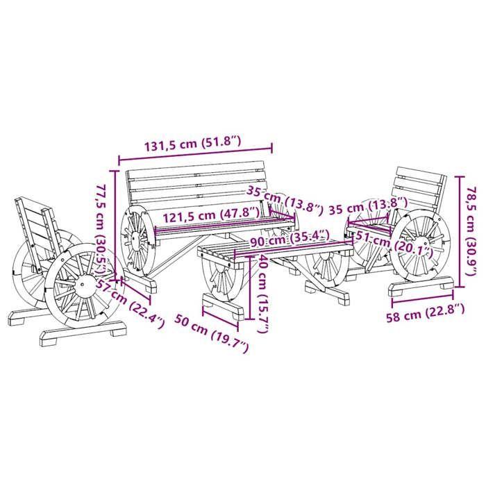 VidaXL Salon de Jardin 4 pcs, Sièges avec Dossier et Accoudoirs, Ensemble de Meubles, Mobilier de Terrasse Patio, Bois de 3207132