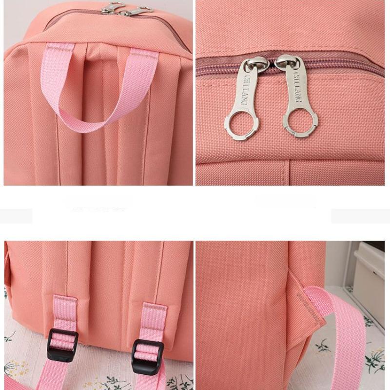 Koreanischer Canvas-Rucksack für Studenten, vierteiliges Rucksack-Set, modische Kontrastfarbe, wasserdichter Rucksack mit großer Kapazität