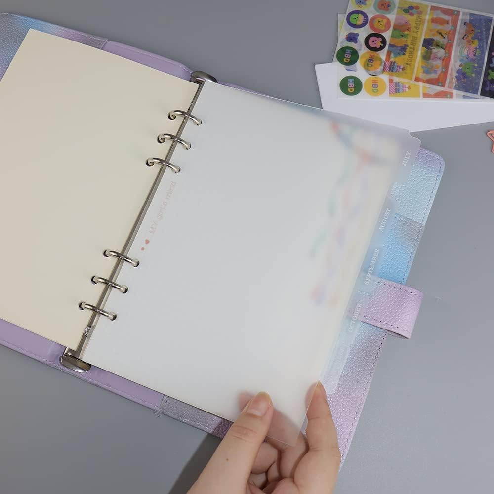 Mogoostry 2 Pack A5 Binder Dividers 6 Tabs Clear Plastic Binder Index Tabs Planner Divider for Round Ring Binder Sheet Protector (Total 12 Dividers)