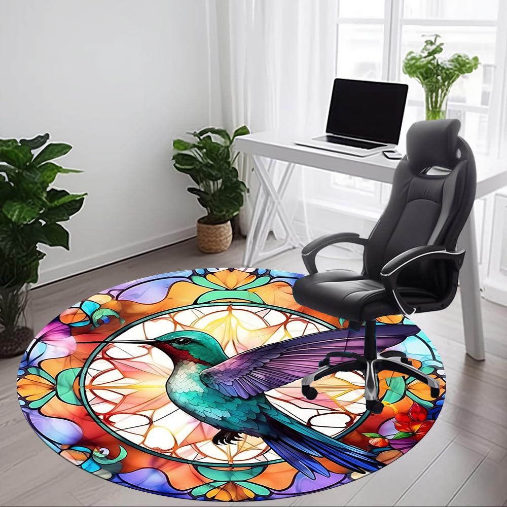 1pc Hummingbird StainedGlass Office Round Area Rug, Under Office Chairs Bedroom Living Room Home Decor, Room Deco