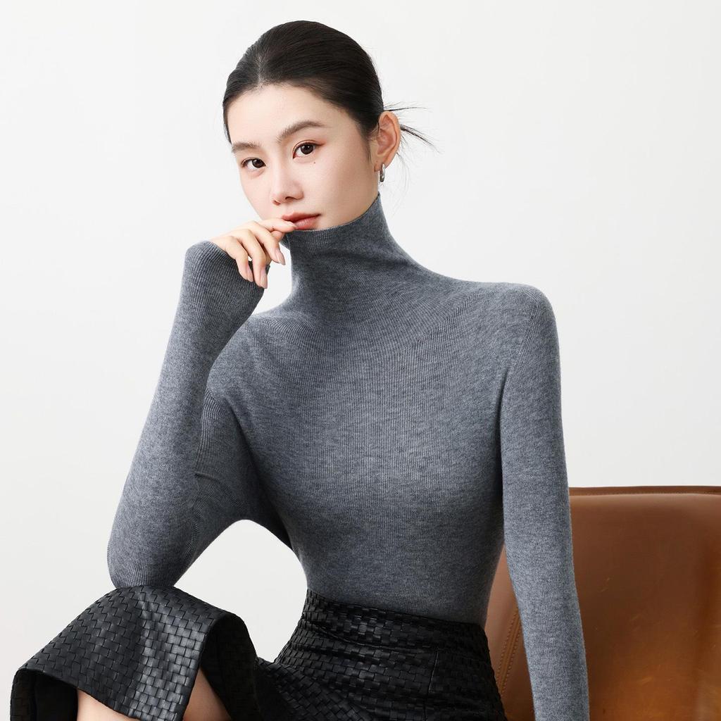 18G Soft Wool Women's Turtleneck Slim Fit Sweater, Autumn/Winter Knit Base Layer, Machine Washable