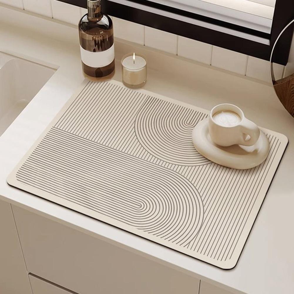 Non Slip Diatomite Drain Pad with Absorbent Kitchen Mat for Use with Dish Drainers and Coffee Station Protection