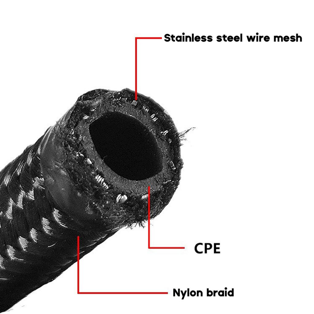 AN4 AN6 AN8 AN10 AN12 Fuel Line Hose Nylon Braided Fuel Line Hose with Stainless Steel Mesh Reinforce Black