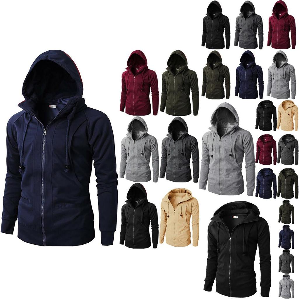 Stylish Men's Hooded Coat With Drawstring And Zipper Up Slim Fit Hoodie Jacket Overcoat