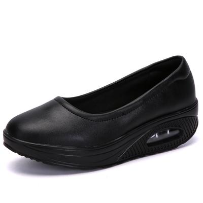 Nurse Shoes Breathable Thick-soled Heightening Rocking Shoes Women's Leather Surface Spring and Autumn Air Cushion White Casual Light-mouth Single