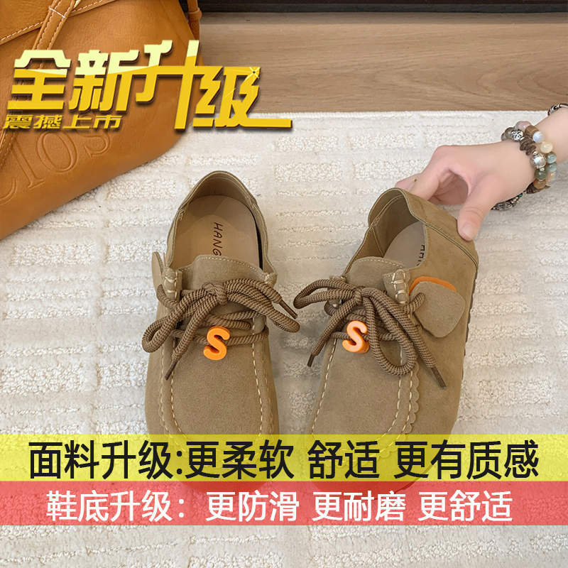 

Big head lace-up one-pedal kangaroo shoes soft-soled single shoes for women in early autumn 2025, new beaded retro Birkenstocks for women 35