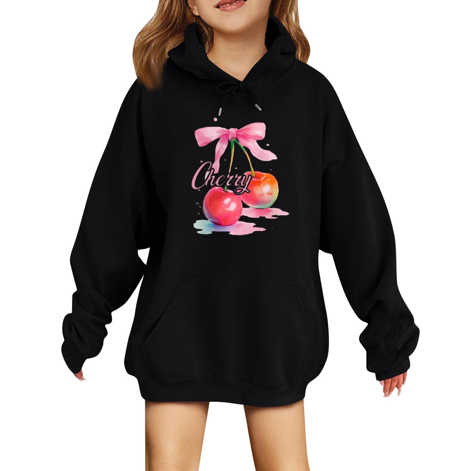 

Толстовки для девочек-подростков, толстовки с длинным рукавом, пуловер с завязками, симпатичная толстовка большого размера 160 чёрный