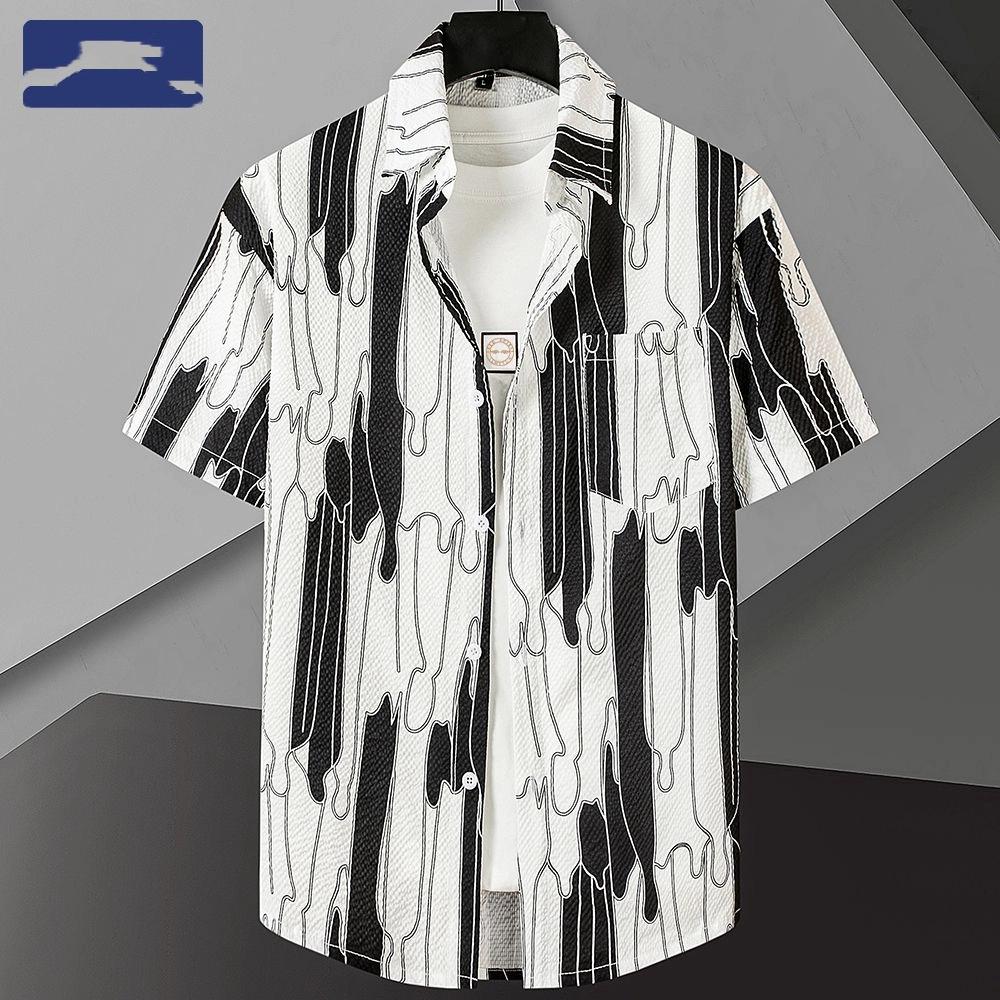 

Yidun Jacquard Pocket Shirt Men s Short Sleeve Trendy Style Thin Loose Summer Casual Fashion Slim XXXL чорний