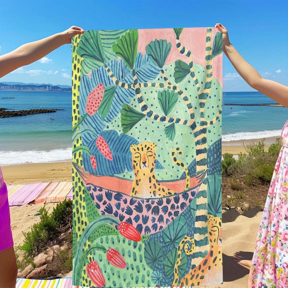 Leoparden-Dschungel-Urlaubs-Strandtuch Gemustert Sonnenschutz Und Winddicht Geeignet Für Schwimmbad Camping Reise Decke