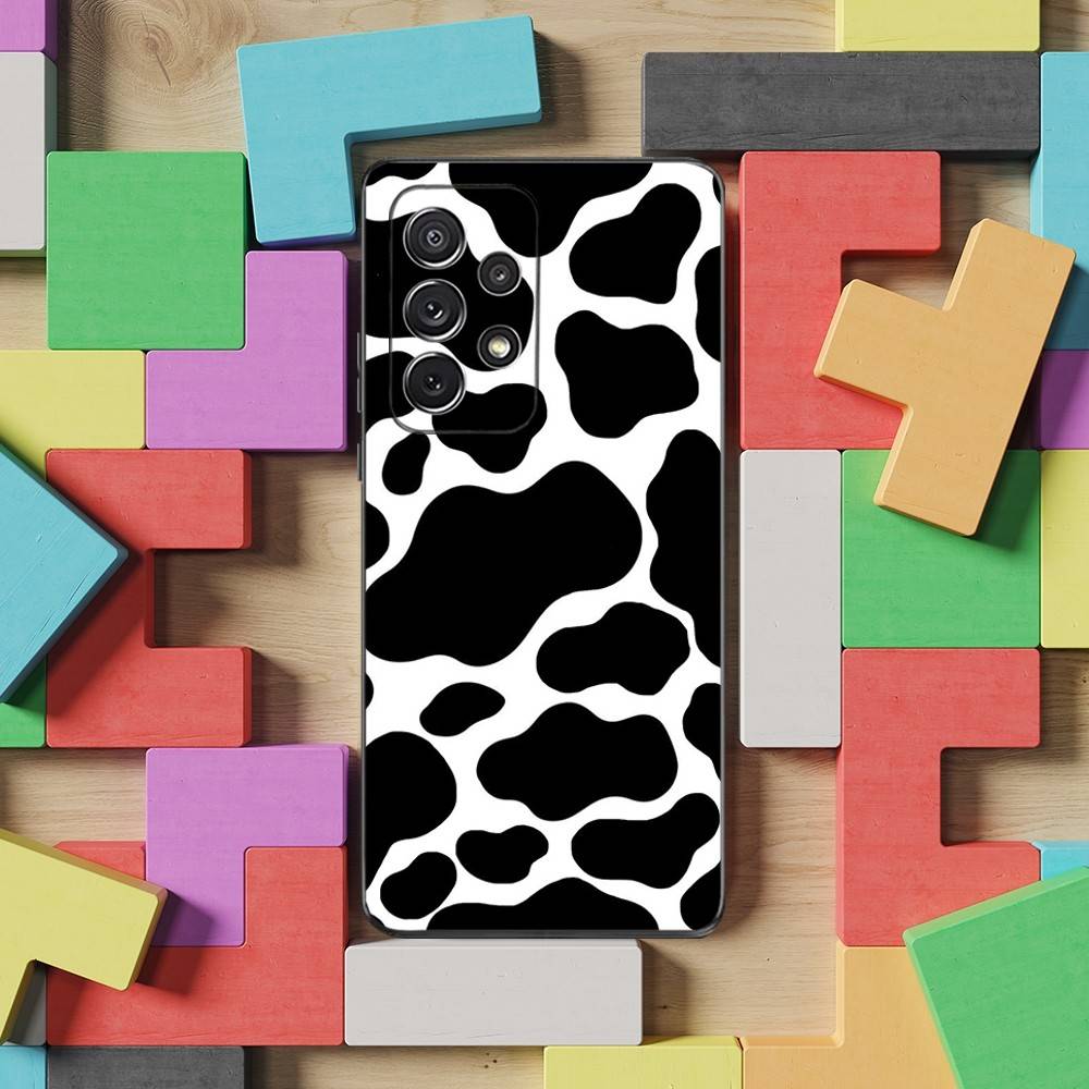 Cute Cartoon Print Cow Case For Samsung S23,S25,S20,S10,S9,S21,S24,S22,Ultra,FE,Plus,Lite,Soft Silicone Black