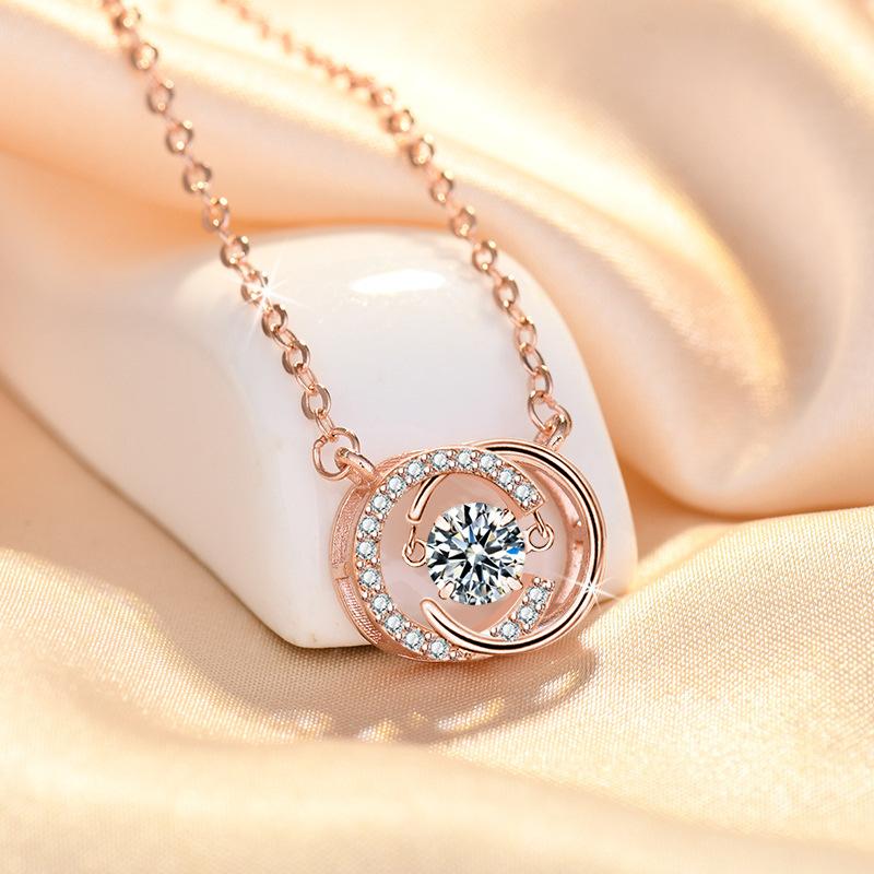 Smart Necklace Women'S Lamp Luxury Niche Premium Sense Double C Beating Heart Pendant Clavicle Necklace Girlfriend Birthday Gift