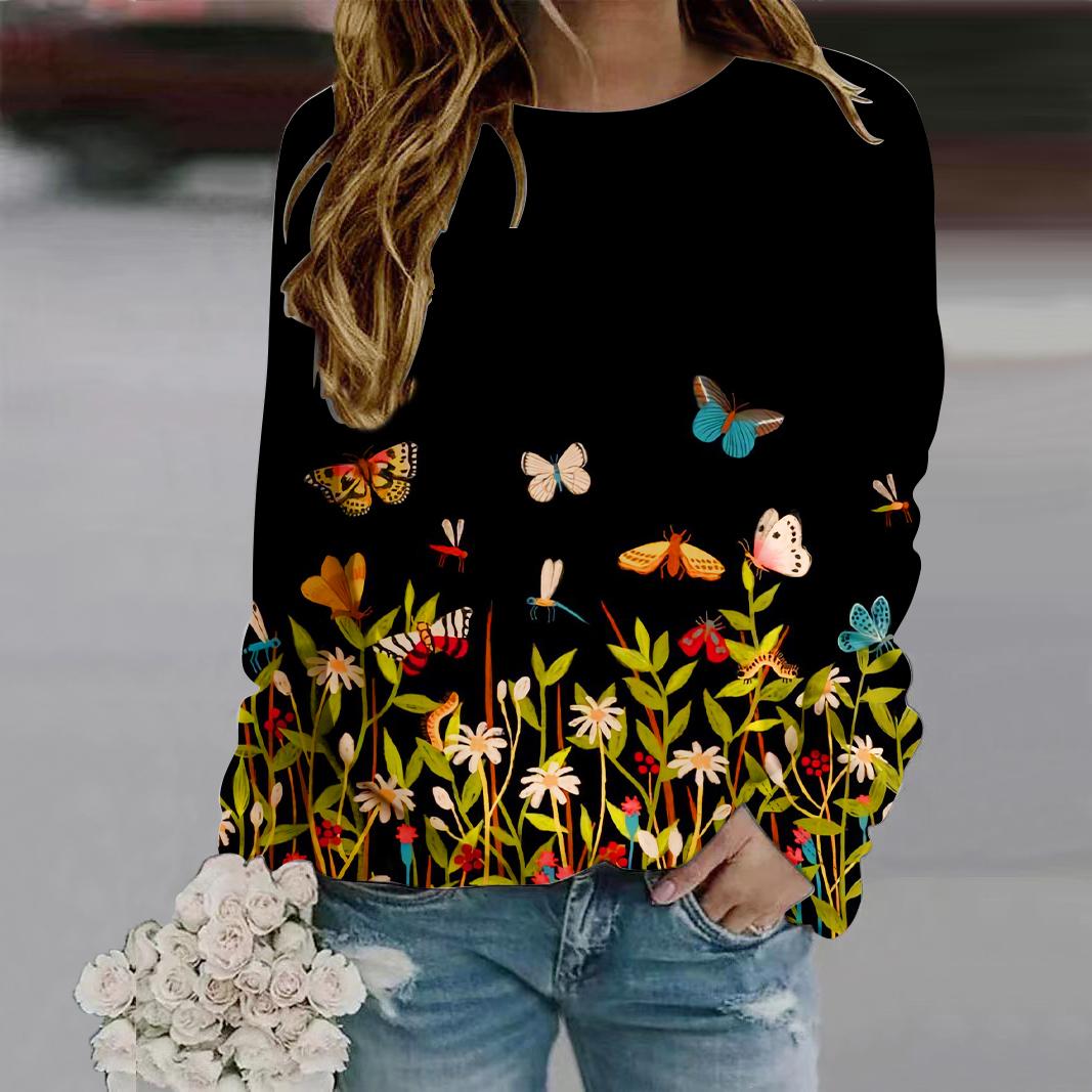 

Осенняя женская модная футболка с круглым вырезом и длинным рукавом, свободная одежда, красивая футболка с принтом одуванчика для девочек, уличная одежда 8XL оранжевый