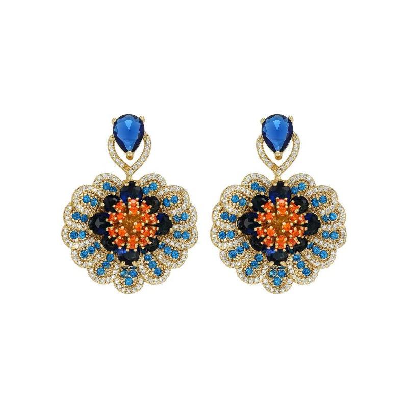 Fashion Copper Inlaid Zircon Ethnic Style Earrings French Niche Design Sense Bohemian Super Flash Retro Court