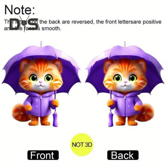 Regenschirm Katze Anhänger Auto Rückspiegel Charme Kätzchen 2D Acryl Auto Ornament Cartoon Hängende Dekoration für Auto Innenraum Zuhause Fenster Schlüssel