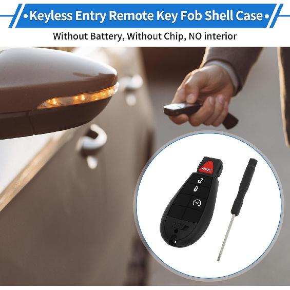 

Key Shell Case for Ram 1500 2013-2021 for Ram 2500 3500 4500 5500 2013-2018 Keyless Entry Remote Key Fob Replacement Case 4 Button GQ4-53T