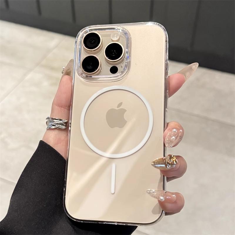 

Transparent thin ring magnetic attraction is suitable for IPhone16promax mobile phone case, Apple 15 advanced sense all-inclusive PC protective case. IPhone16 белый