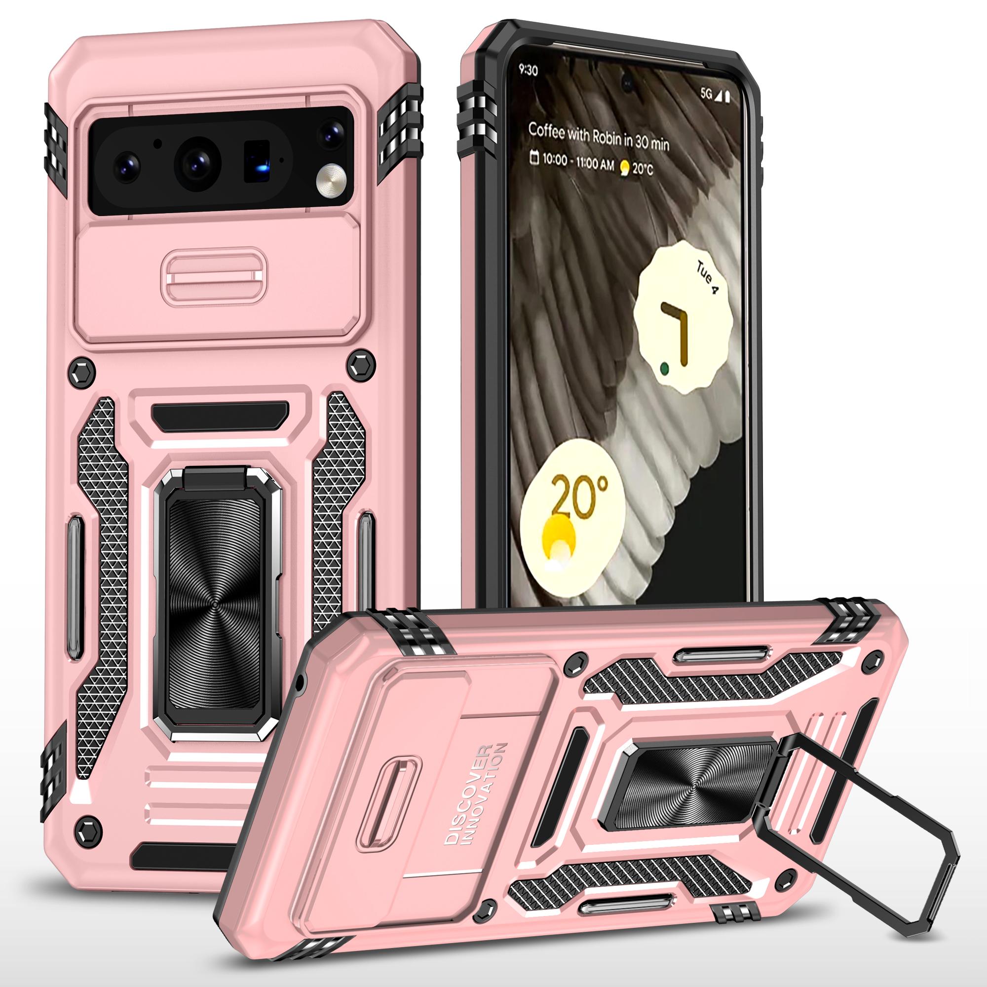 

For Google Pixel 8 Pro Armor Series Kickstand Phone Case Slide Camera Protection PC+TPU Cover Rose Gold
