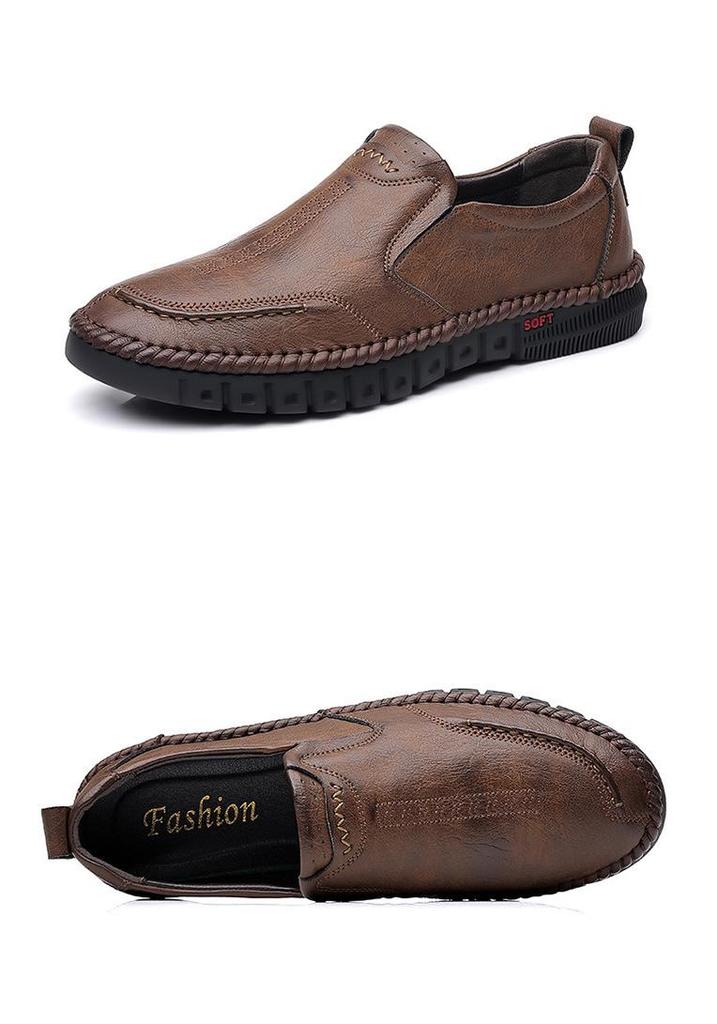2025 Men’s Breathable Soft-Soled Slip-On Leather Business Casual Shoes - British Style, Low-Top.