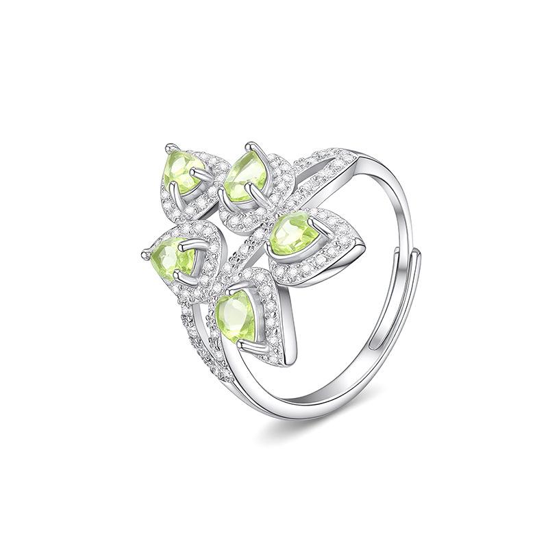 S925 Silver Adjustable Ring with Natural Crystal/Peridot/Topaz, Gemstone Jewelry for Women