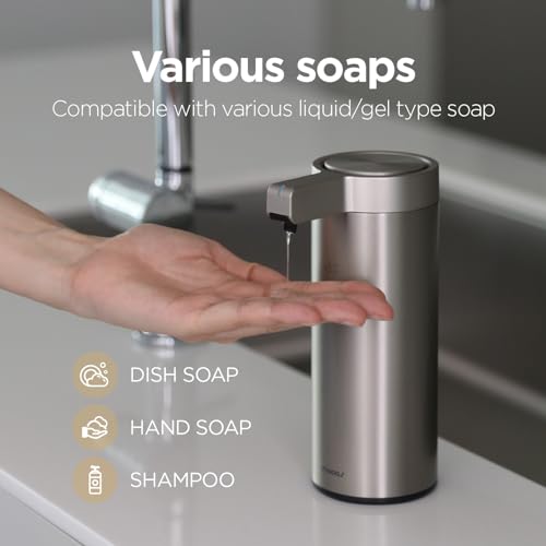 Mooas Automatic Liquid Soap Dispenser, Stainless Steel, Touchless Hand Soap Dispenser with 2 Adjustable Levels, IPX5 Waterproof, Motion Sensor, Dish D